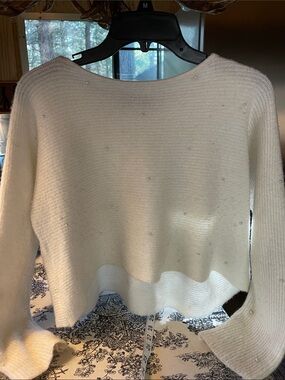 White cropped pearl covered sweater size small